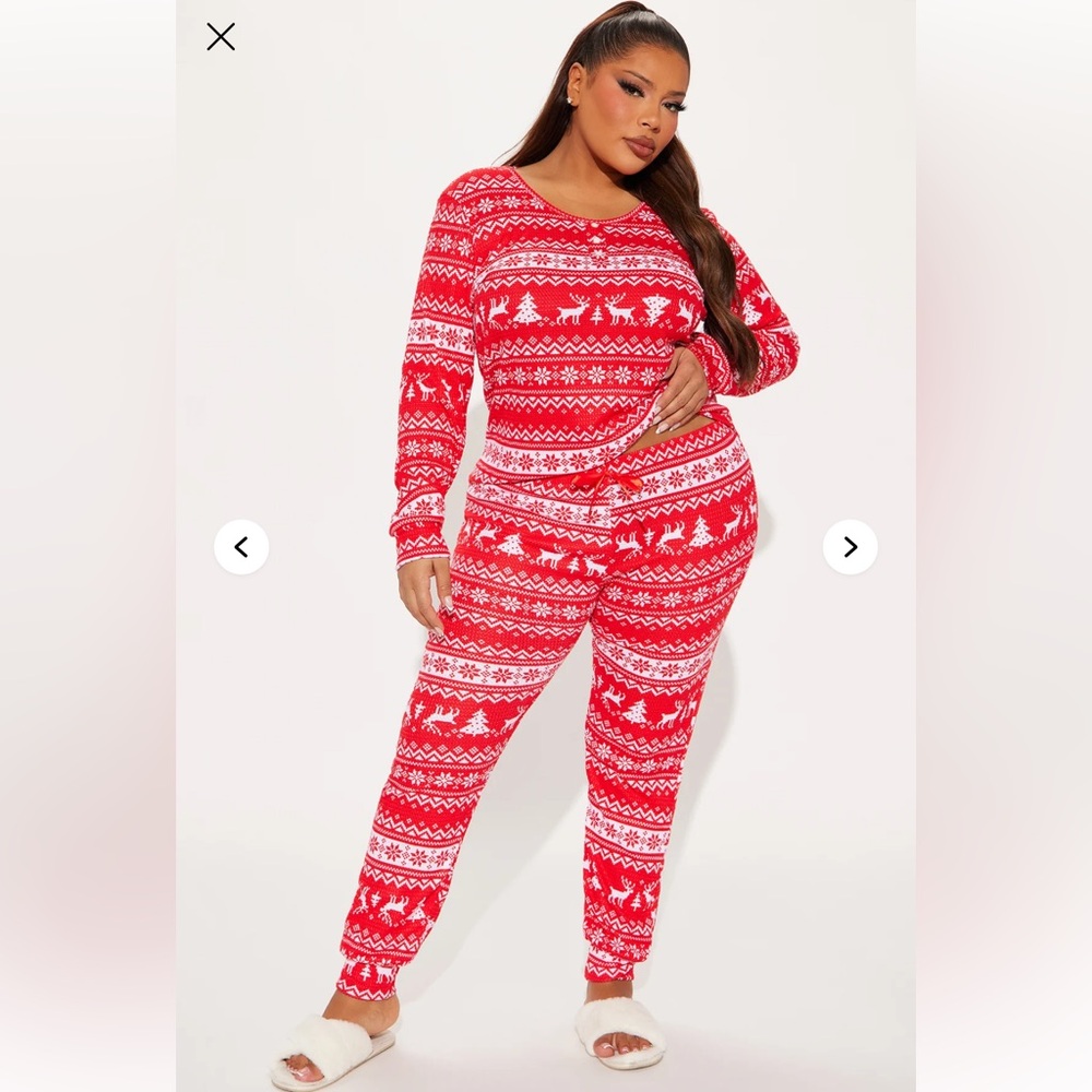 Fashion Nova Red/White 2 Piece Waffle Pajama Jogger Set Plus Size 3X
